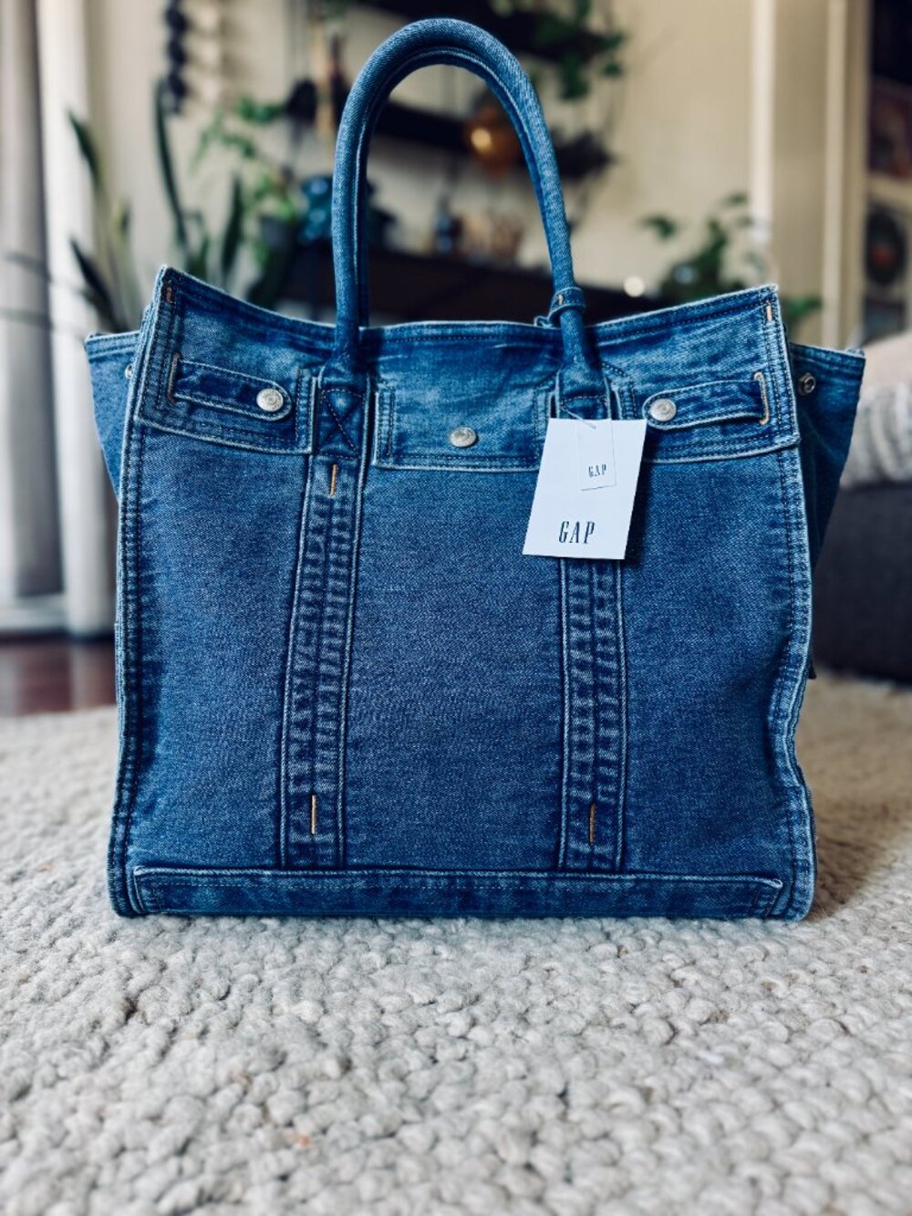 NWT GAP Large Denim Five Pocket Tote Bag Light Wash Sold Out Laptop Bag